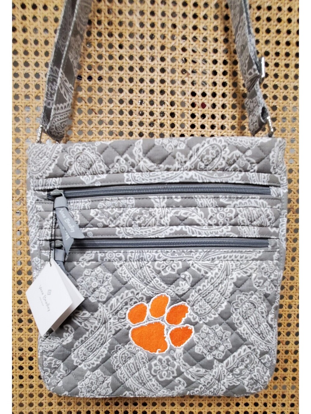 Vera Bradley Clemson Tigers Collegiate Triple Zip Crossbody Purse NWT Gray